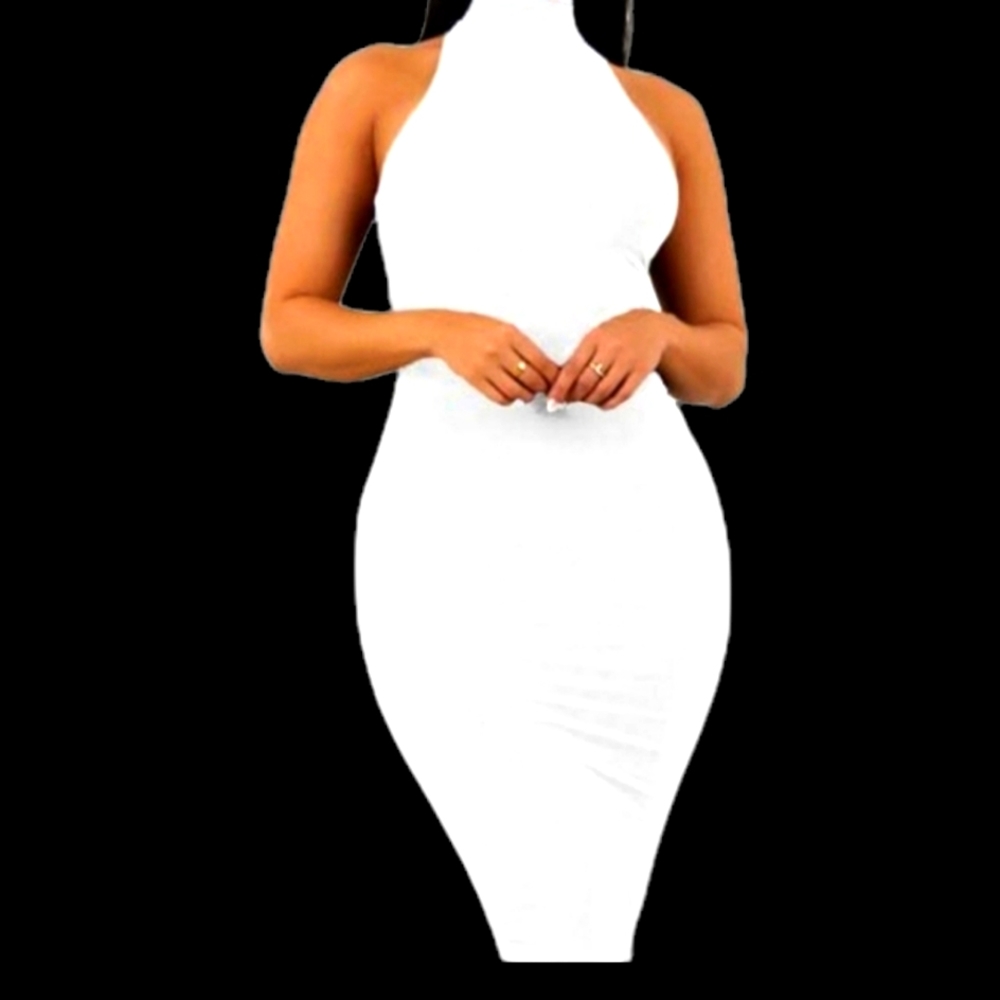 Cream very soft poly and spandex dress with stretch.Size Medium
